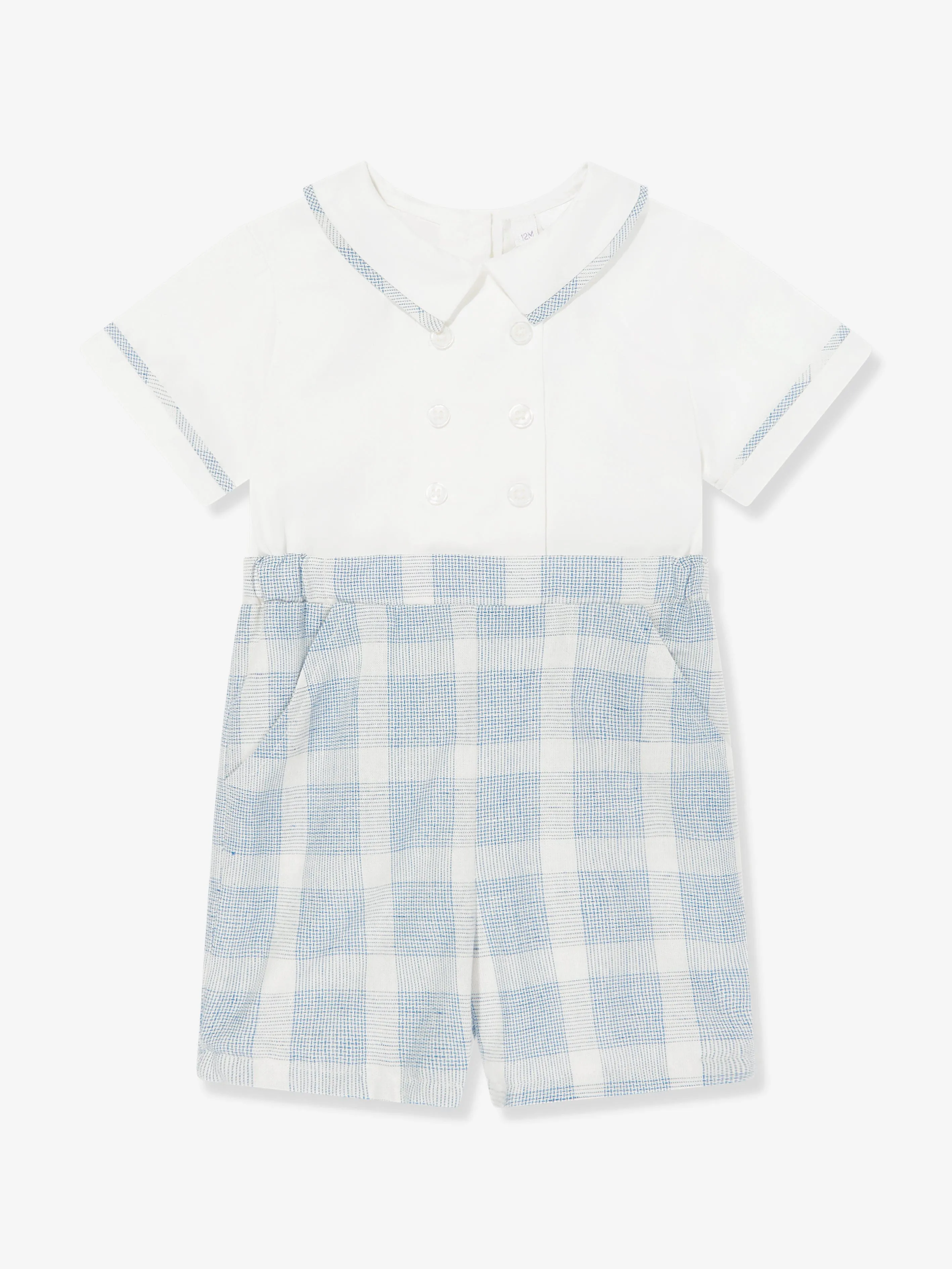 Rachel Riley Baby Boys Seersucker Check Romper in Blue