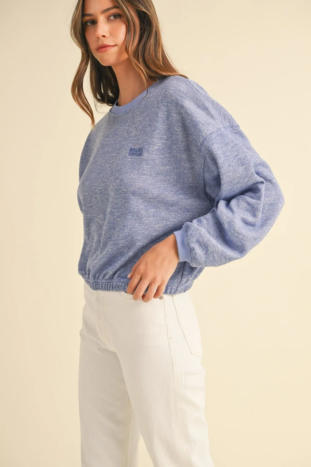 Round Neck Letter Embroidery Crop Sweatshirt