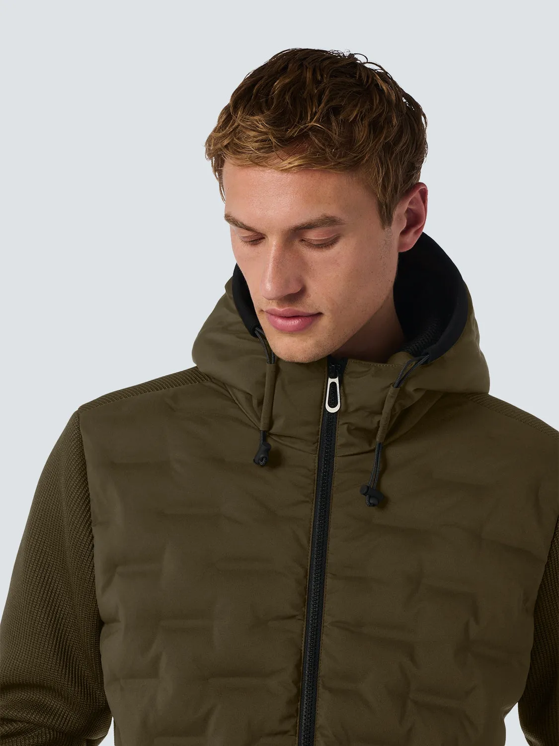 Sealed Jacket with Hood and Knitted Sleeves: Perfect Protection and Style | Taupe