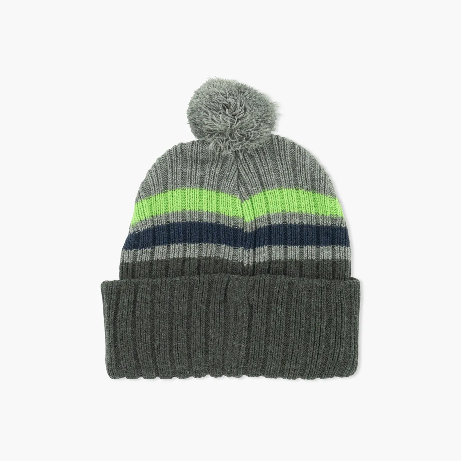 Seattle Seahawks Dark Grey Stack Cuff Pom Beanie