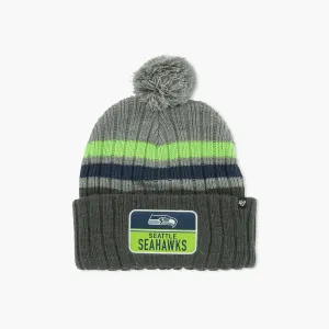 Seattle Seahawks Dark Grey Stack Cuff Pom Beanie