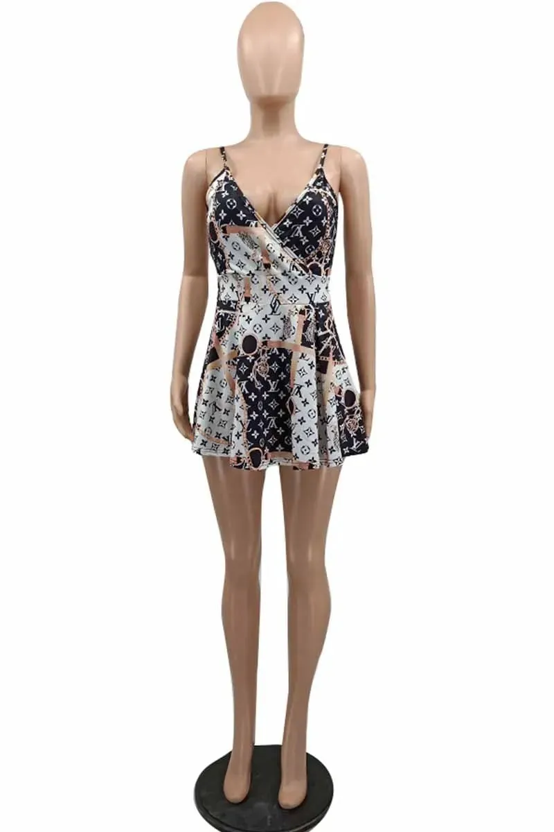 Sexy Abstract Brown Multicolor Logo Print Romper