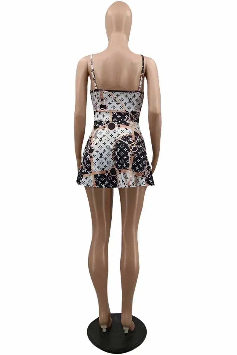 Sexy Abstract Brown Multicolor Logo Print Romper