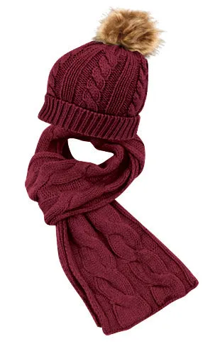 The Knit Pom Pom Beanie & Scarf Set