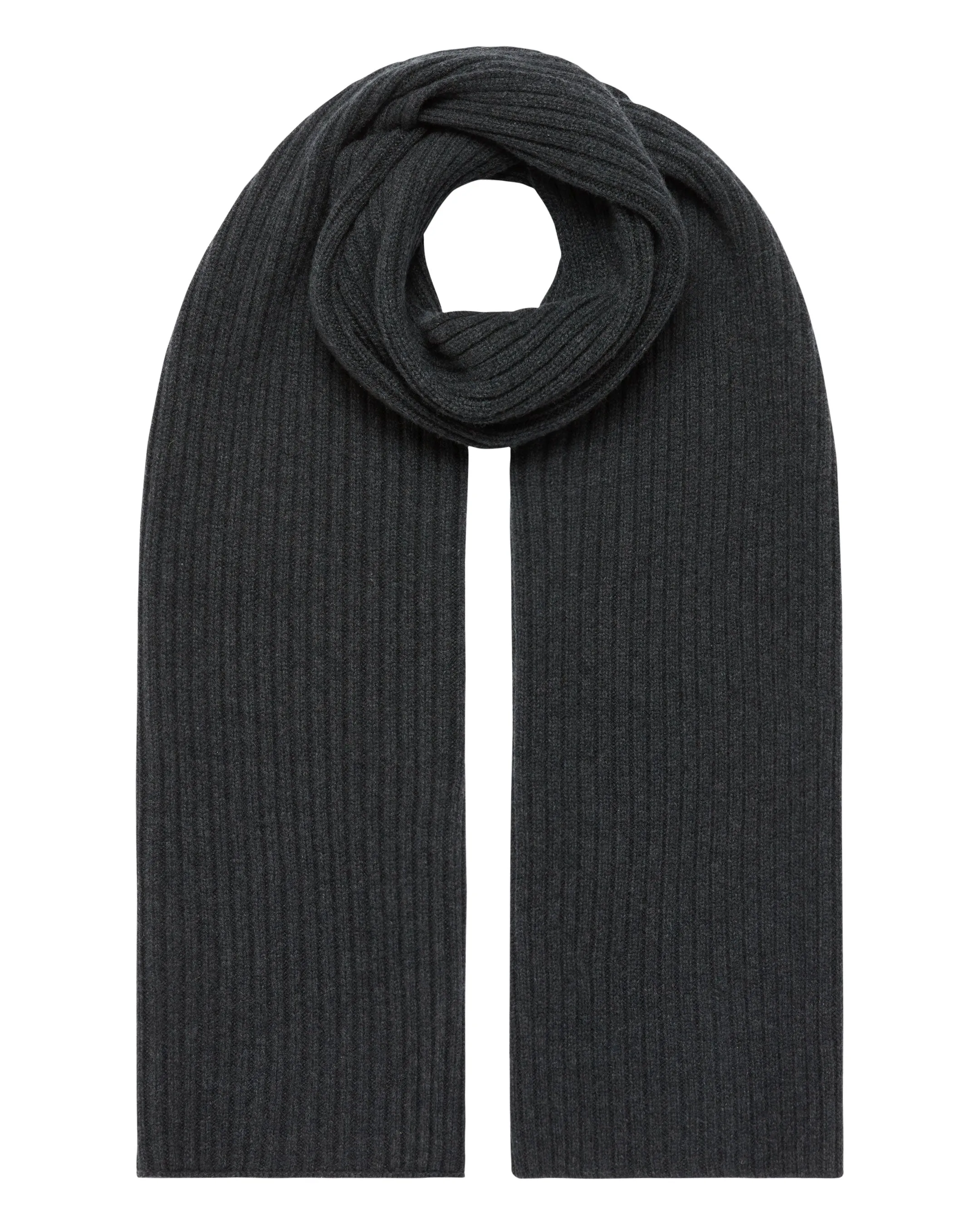 Unisex Chunky Rib Cashmere Scarf Dark Charcoal Grey