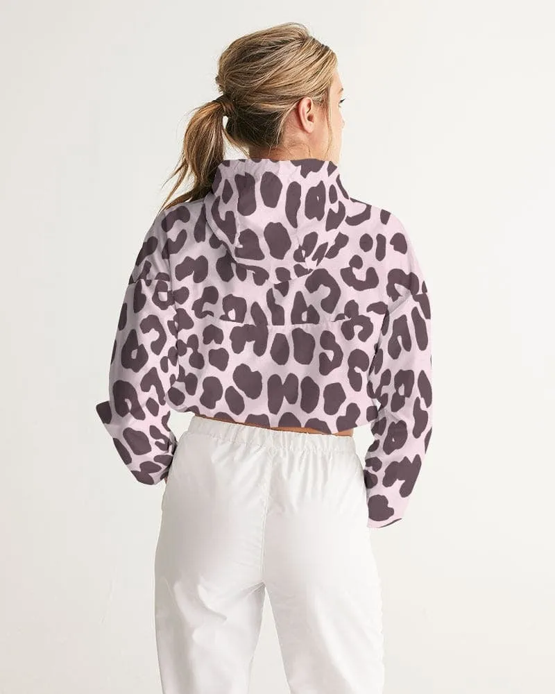 Uniuquely You Womens Cropped Windbreaker Jacket / Pink Leopard Print - J653833