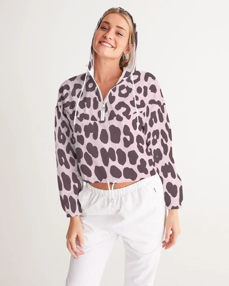 Uniuquely You Womens Cropped Windbreaker Jacket / Pink Leopard Print - J653833