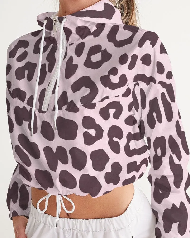 Uniuquely You Womens Cropped Windbreaker Jacket / Pink Leopard Print - J653833