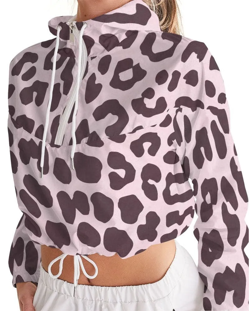 Uniuquely You Womens Cropped Windbreaker Jacket / Pink Leopard Print - J653833