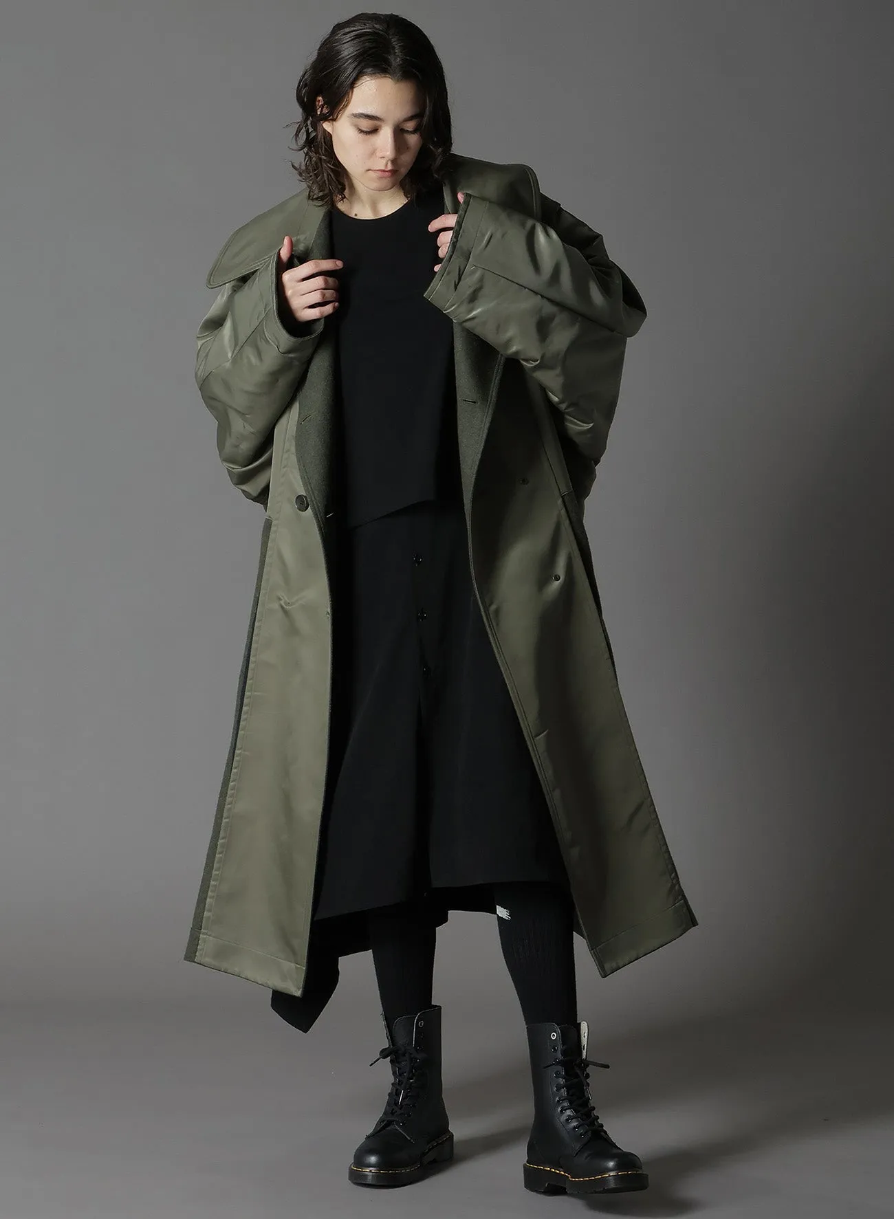 VARIOUS MATERIAL COMBINATION REVERSIBLE TRENCH COAT