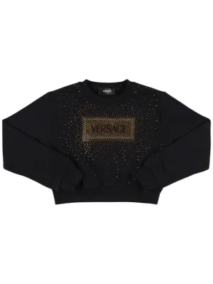 Versace   Embellished cotton cropped sweatshirt 