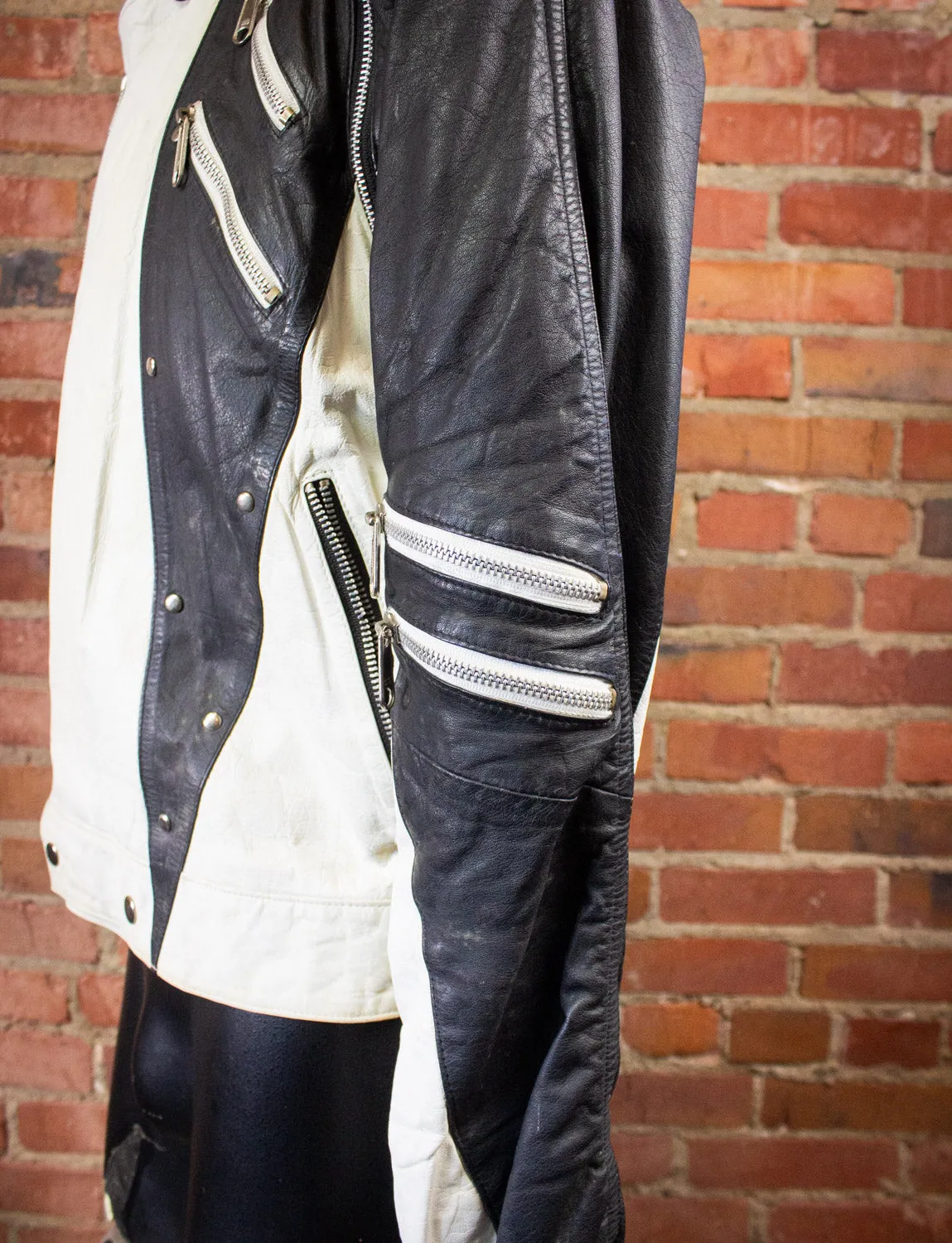 Vintage J. Park Black And White Leather Jacket 80s Small