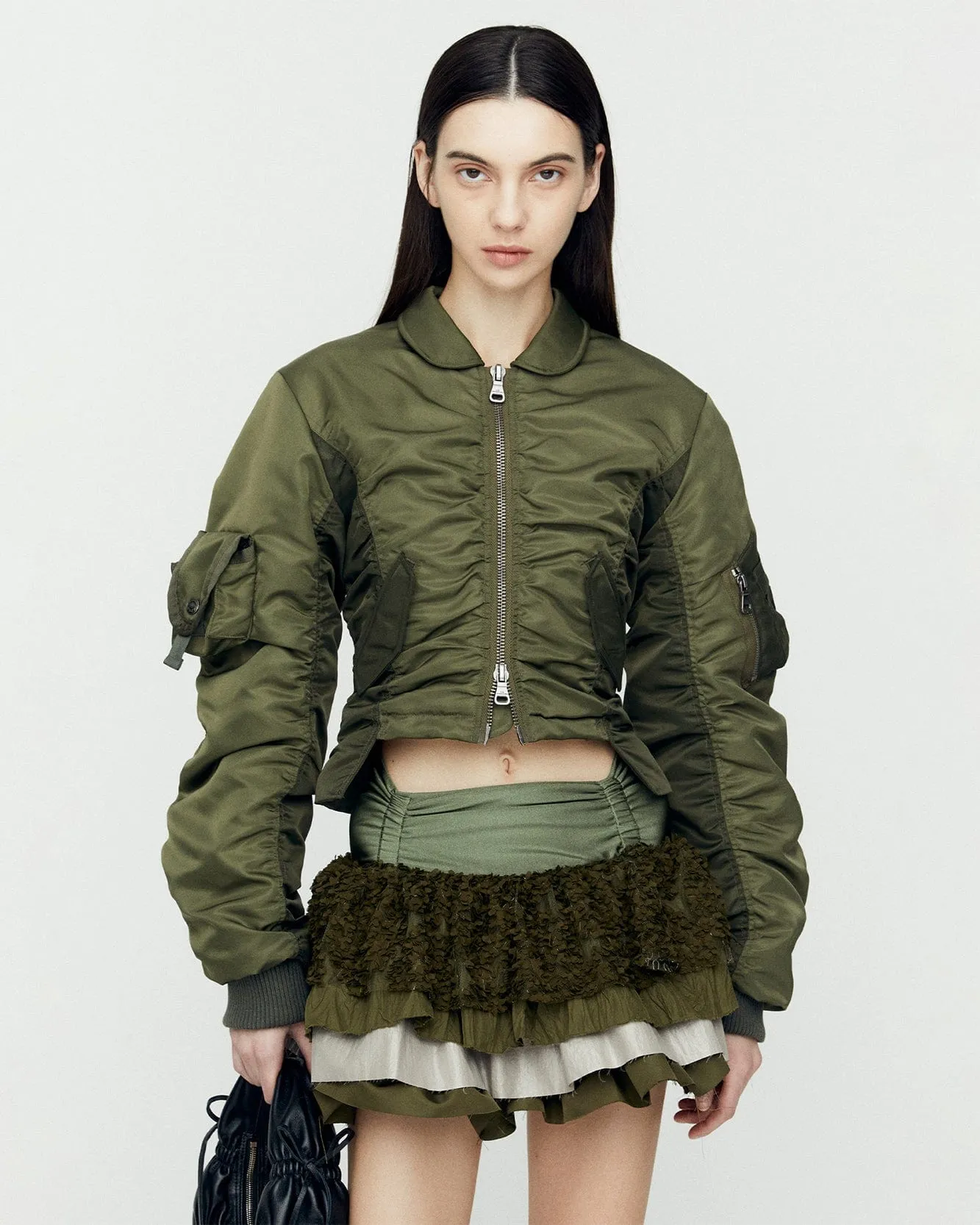 VITALINA LACE-UP BOMBER JACKET awa652w(KHAKI)