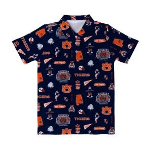 Vive La Fete Auburn University Tigers Repeat Print Hand Sketched Impressions Artwork Boys Navy Short Sleeve 5106