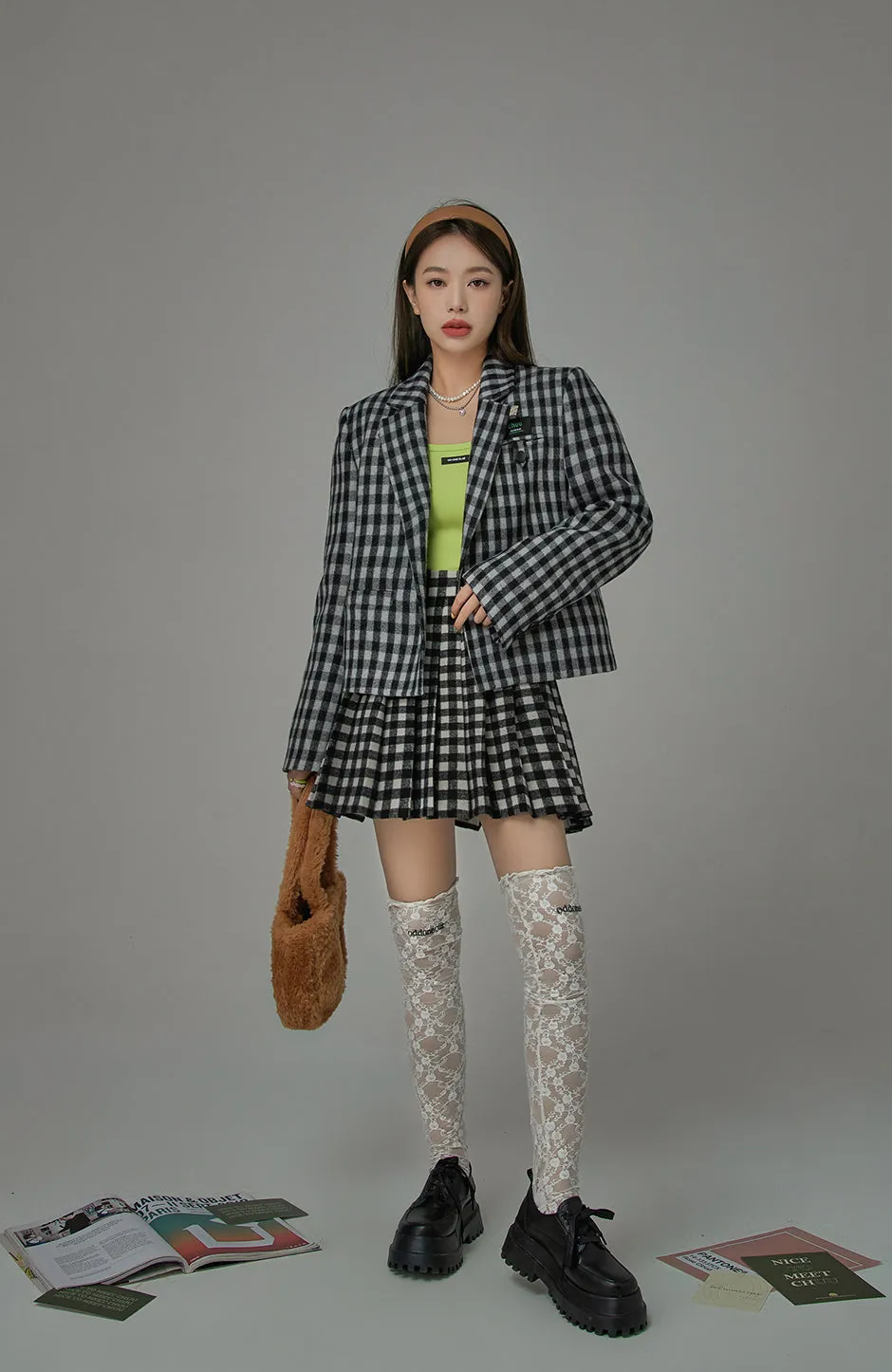 Waiting For Me Checkered Cropped Jacket