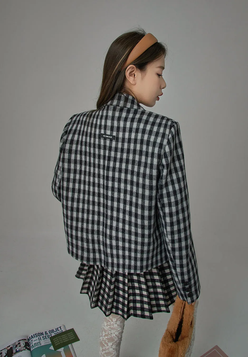 Waiting For Me Checkered Cropped Jacket