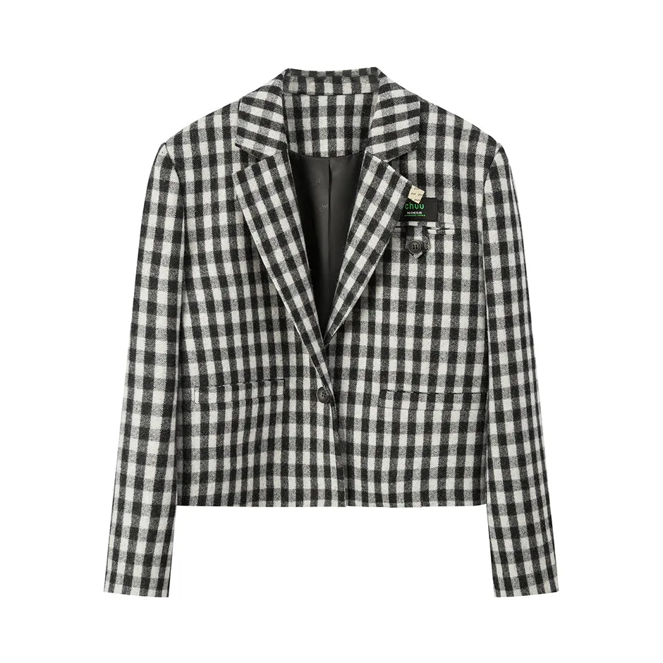 Waiting For Me Checkered Cropped Jacket