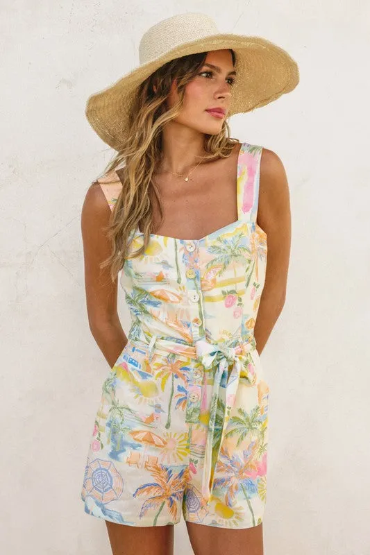 Waitlist 1/22 ♥ Waverly Sleeveless Watercolor Print Button Down Romper Yellow