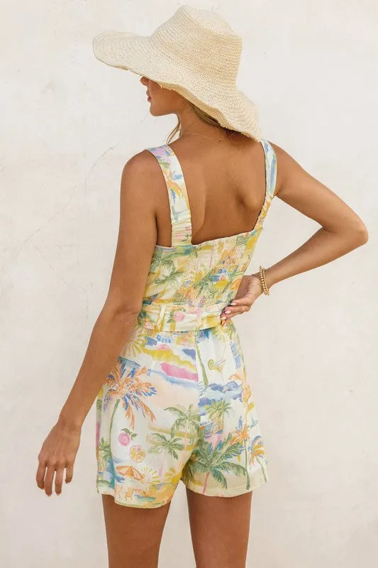 Waitlist 1/22 ♥ Waverly Sleeveless Watercolor Print Button Down Romper Yellow