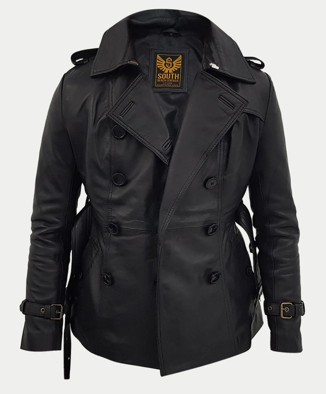 Women Designer Black Slim Trench Three Quarter Coat Jacket