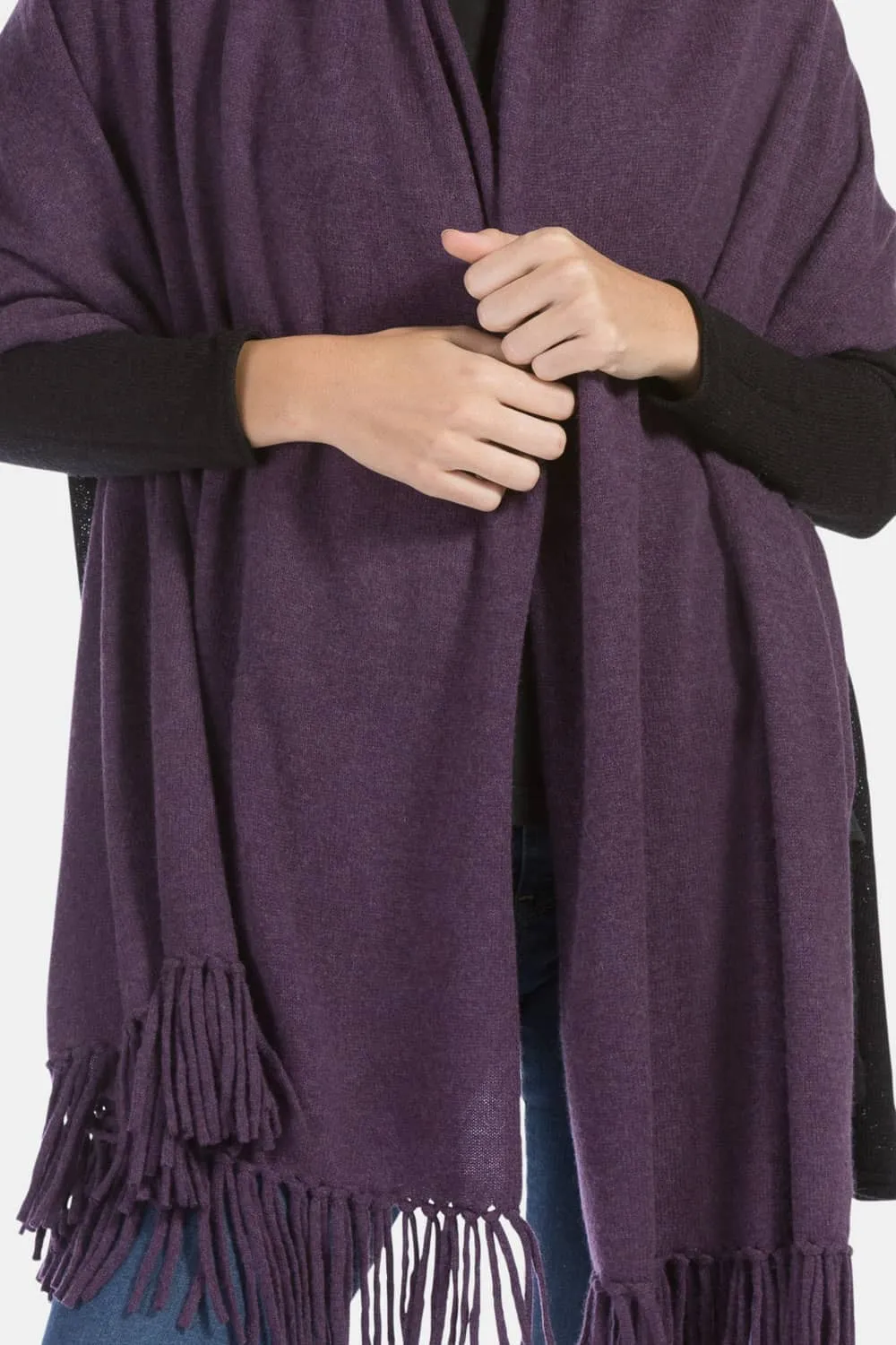 Women's 100% Pure Cashmere Knit Shawl Wrap with Fringe and Gift Box