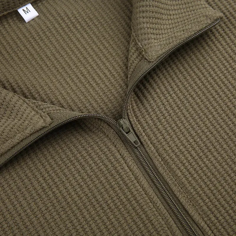 Women's Army Green Cropped Waffle Jacket