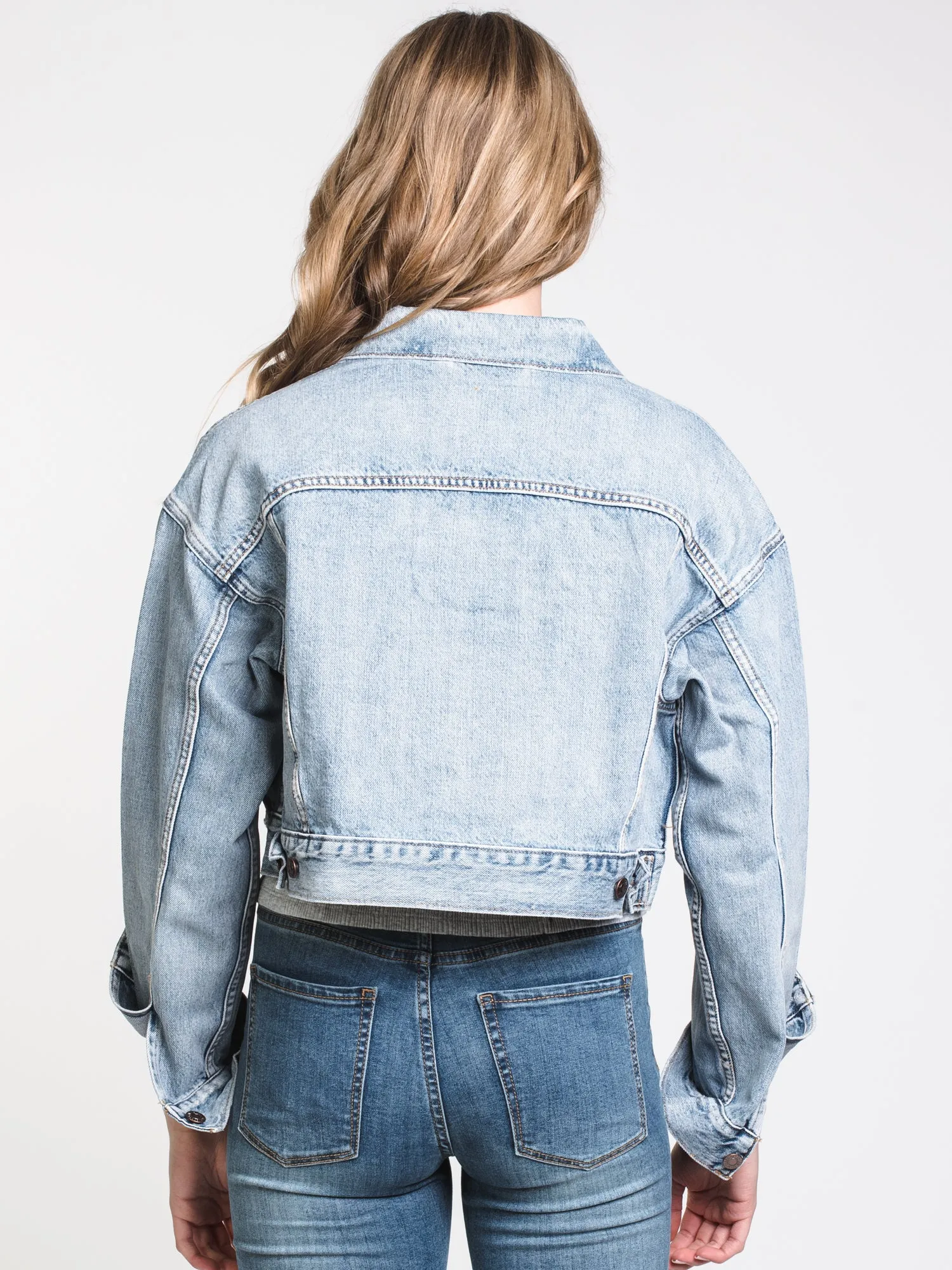 WOMENS CROP DAD TRUCKER JACKET - DENIM - CLEARANCE