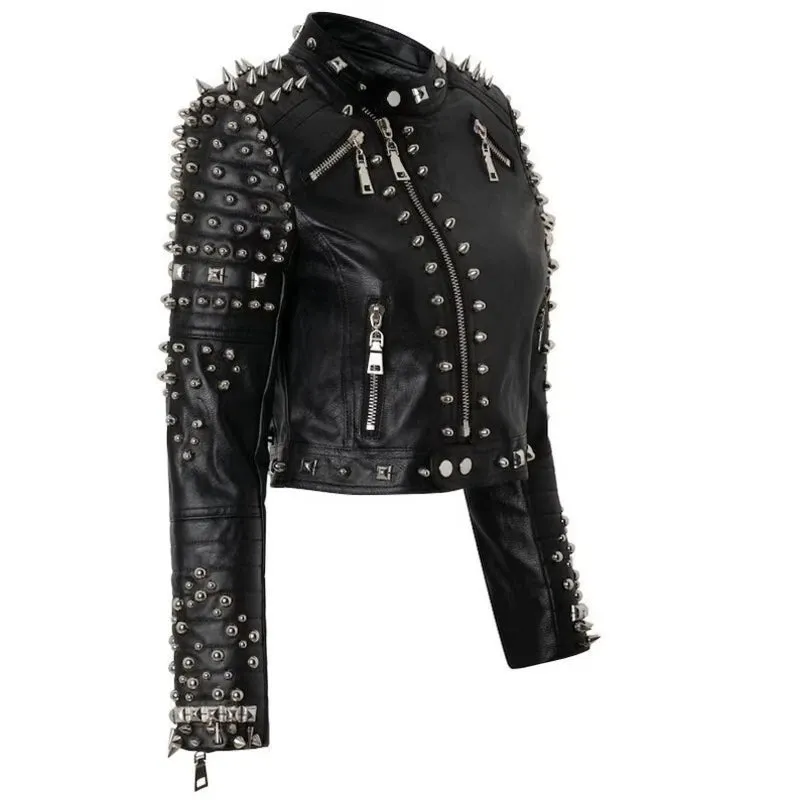 Women’s Studded Cropped Leather Jacket