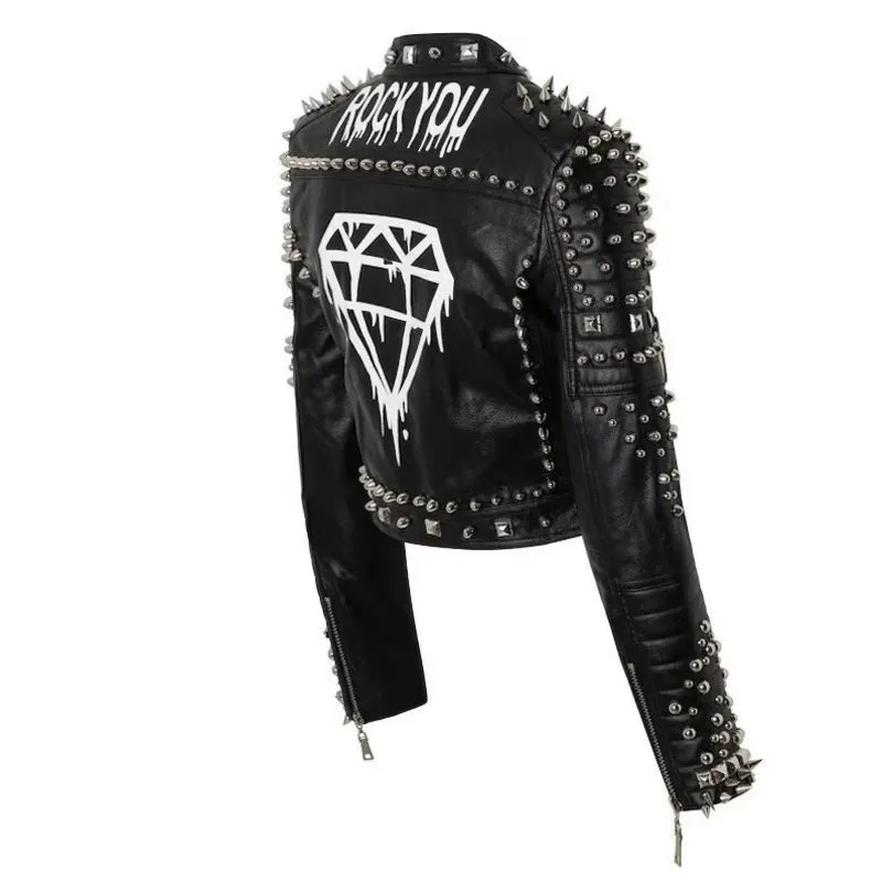 Women’s Studded Cropped Leather Jacket