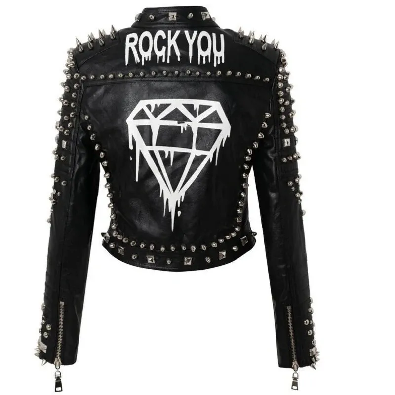 Women’s Studded Cropped Leather Jacket