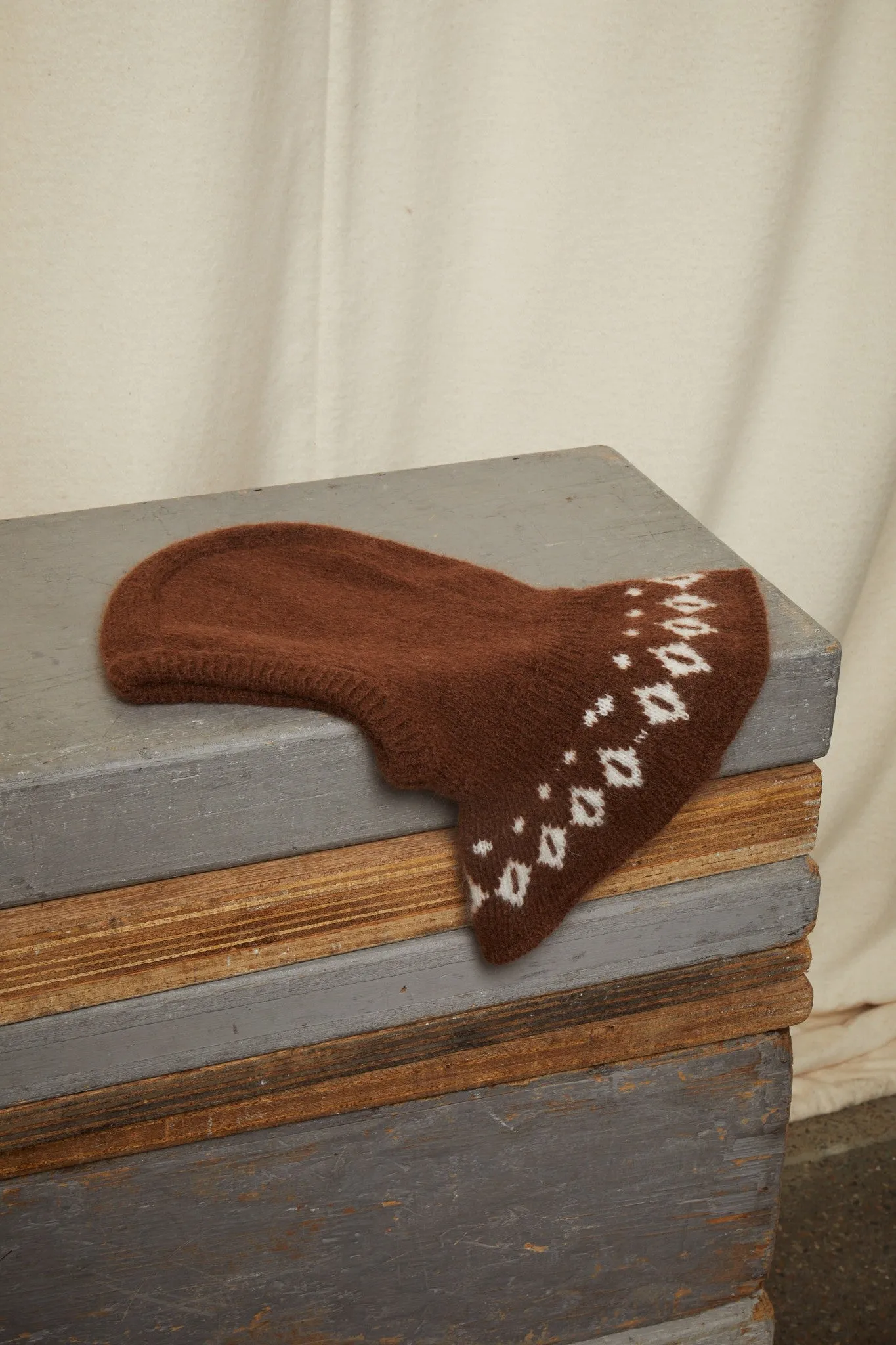 WOOL ICELAND BALACLAVA - DK BROWN/CREAM COMBI