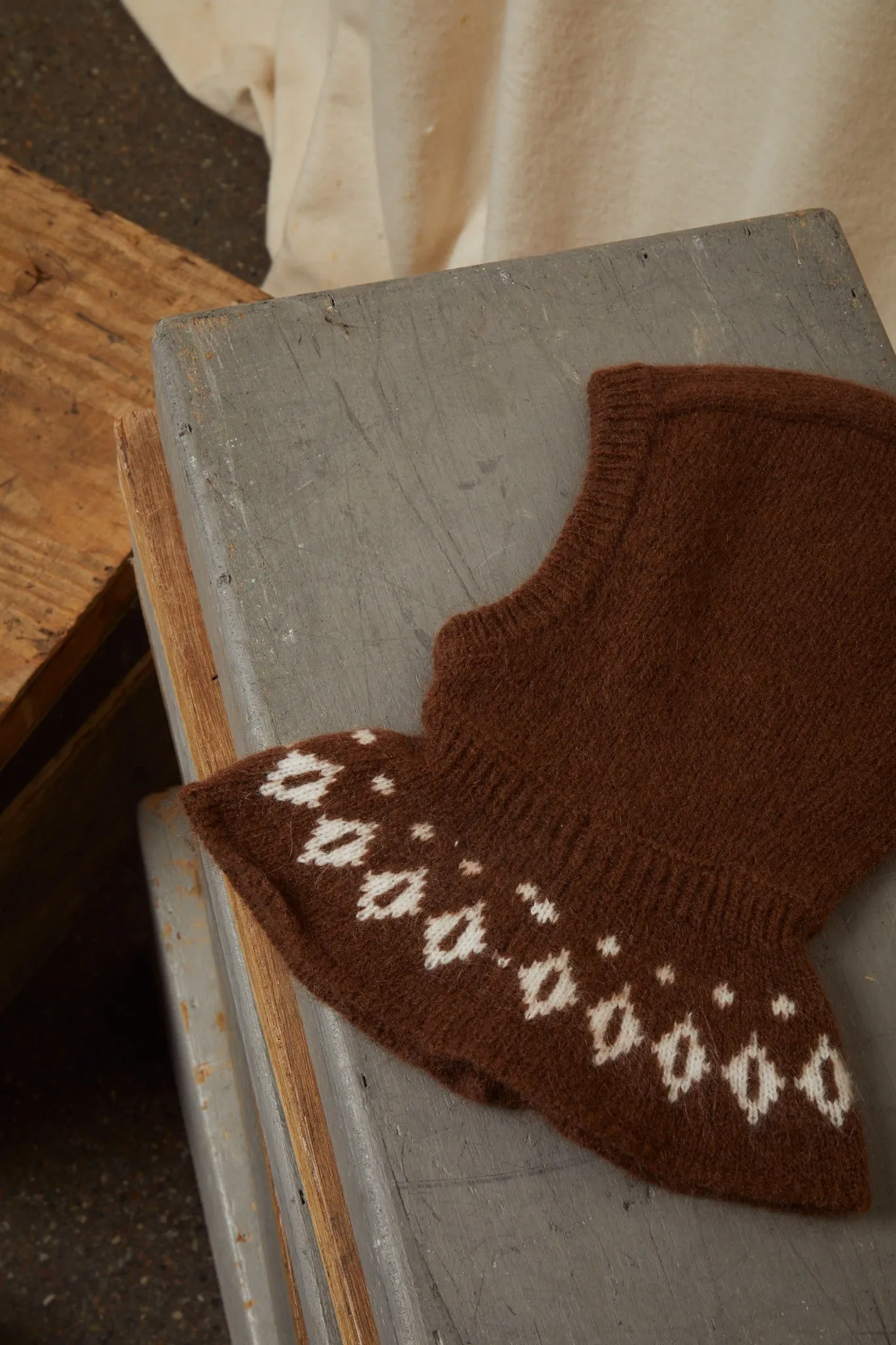 WOOL ICELAND BALACLAVA - DK BROWN/CREAM COMBI