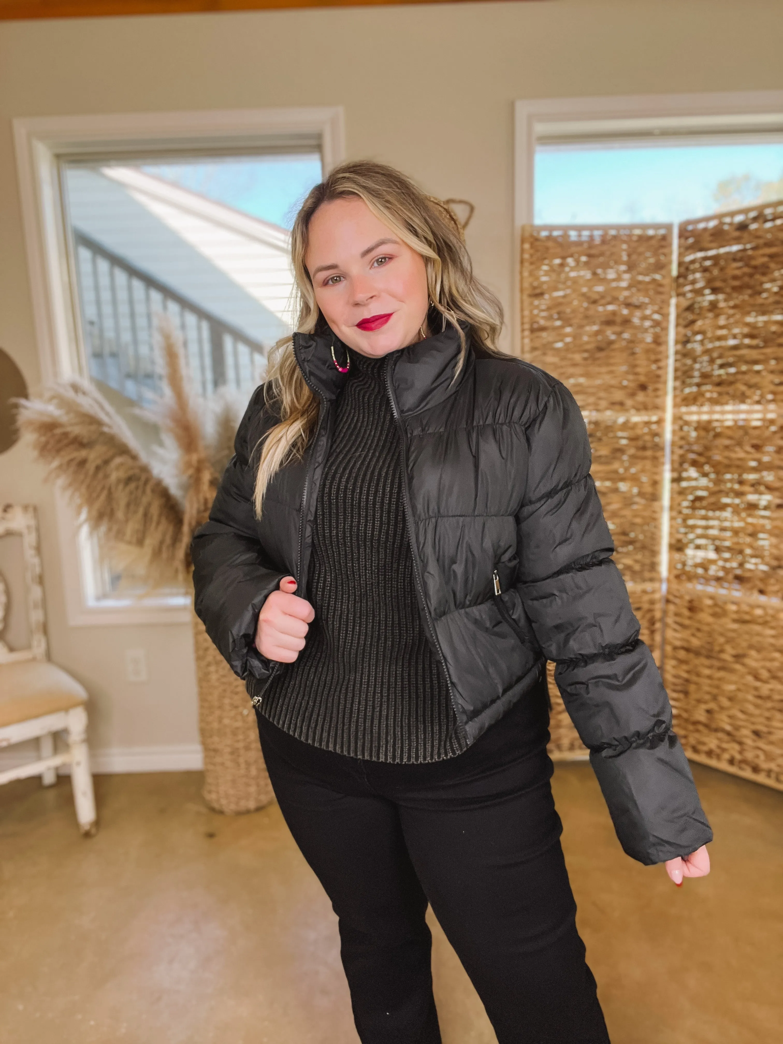 Wrapped In Cozy Cropped Puffer Jacket in Black