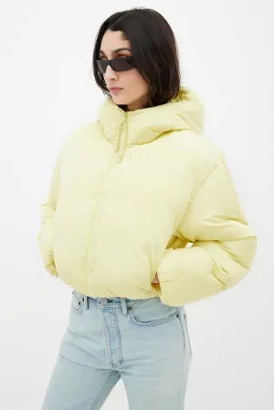 Yellow Hooded Cropped Down Jacket