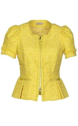 Yellow Tweed Cropped Blazer Jacket